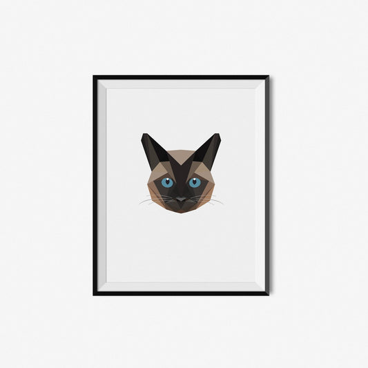 Brown Siamese Cat Portrait | Geometric Art Print