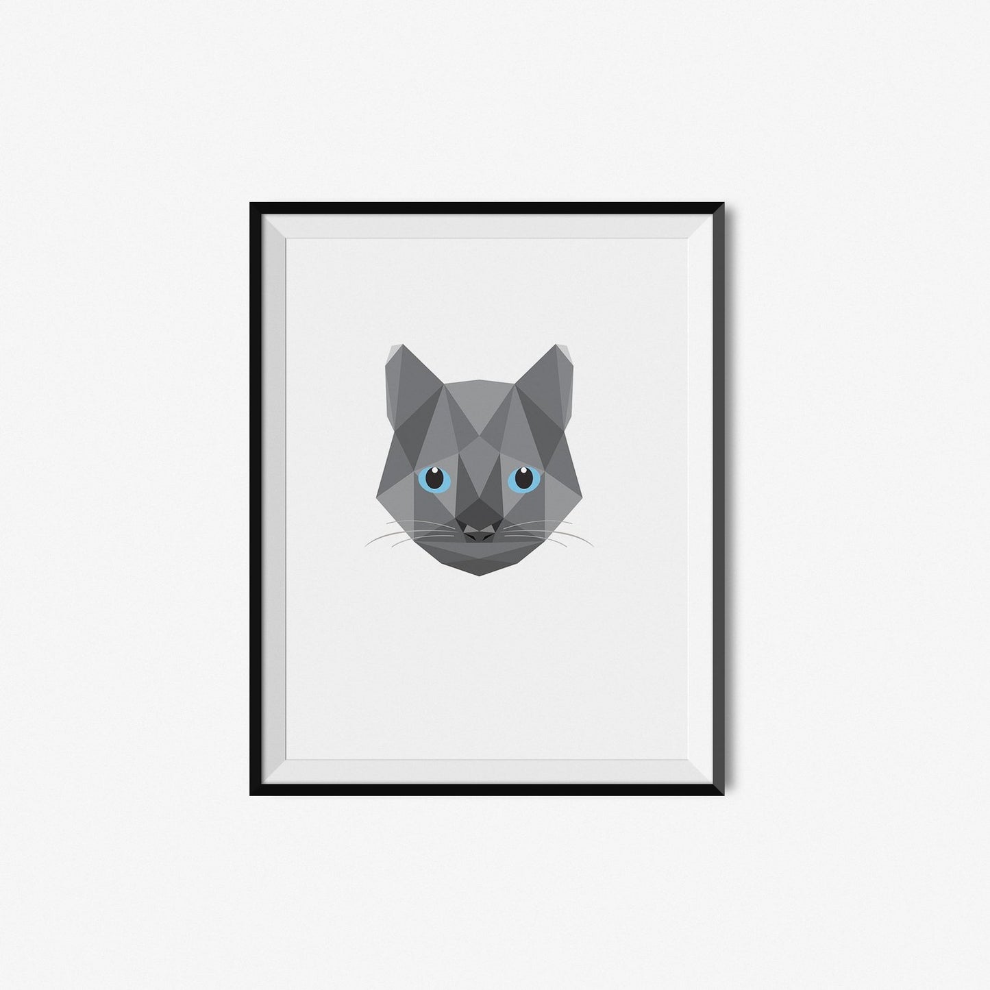 Grey Cat Portrait | Geometric Art Print