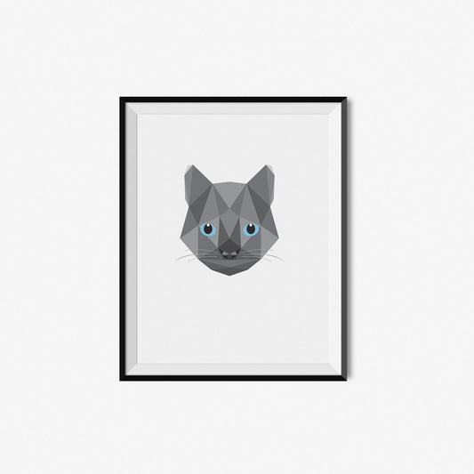 Grey Cat Portrait | Geometric Art Print