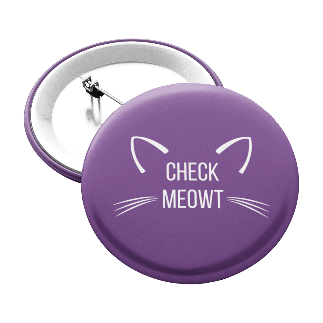 Check Meowt Pinback Button in Purple