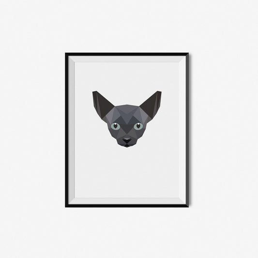 Black Sphynx Cat Portrait | Geometric Art Print