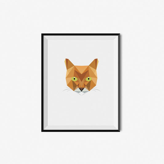 Orange Cat Portrait | Geometric Art Print