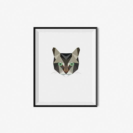 Brown Tabby Cat Portrait | Geometric Art Print